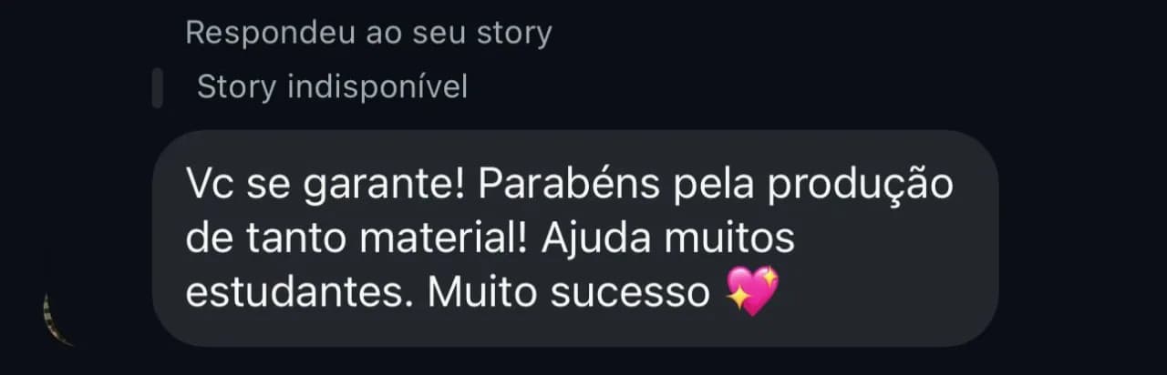 Mensagem real de aluno enviada por WhatsApp — depoimento 6